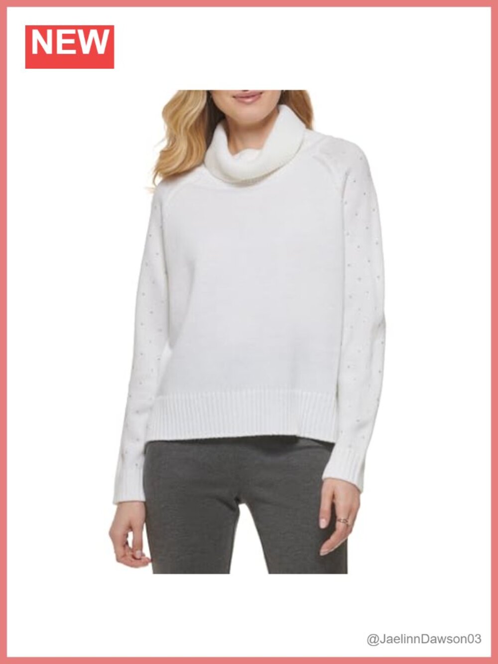 Turtle Neck Studded Detail Pullover Sweater Long Sleeve